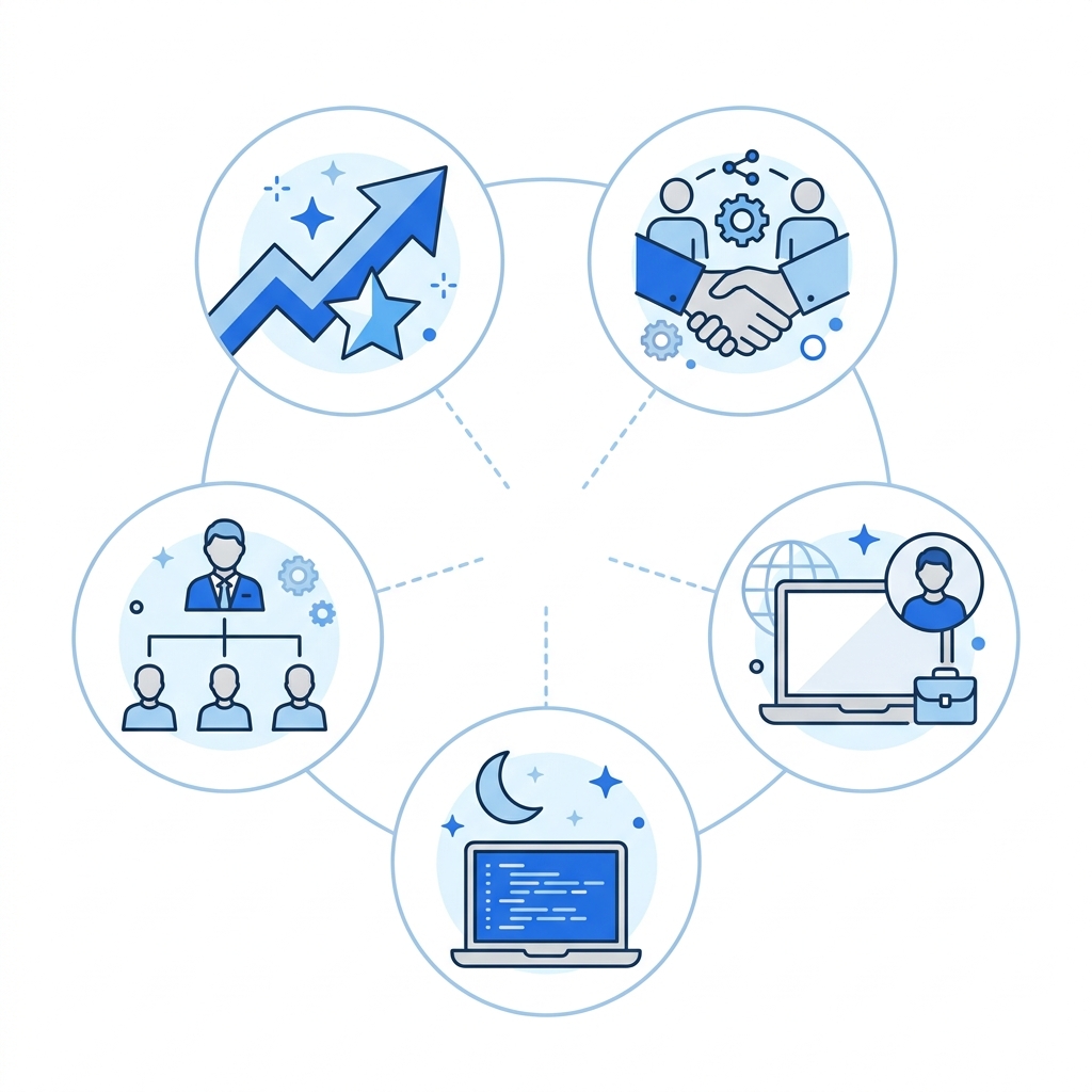 ITエンジニアのキャリアアップ5つの方法を示すフロー図